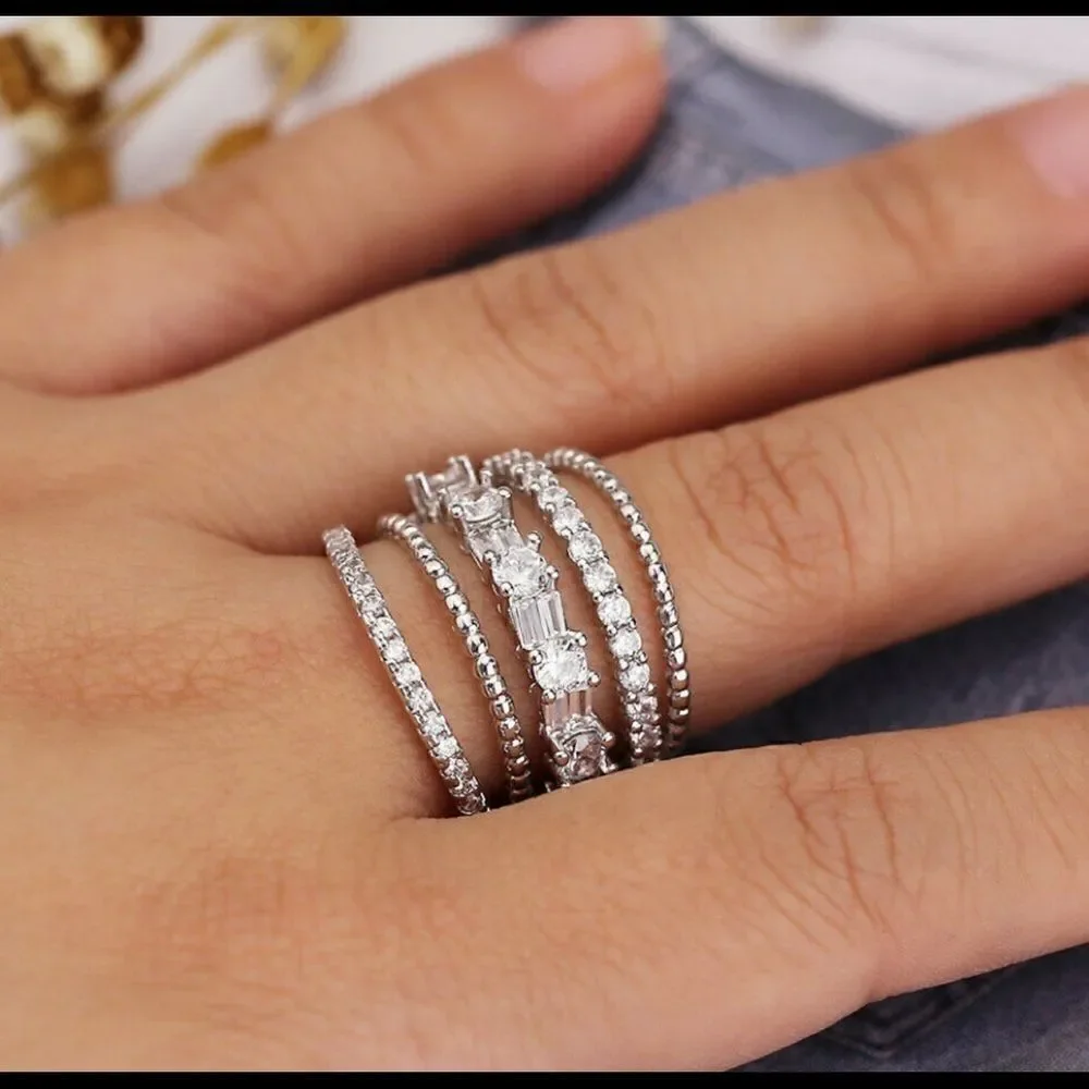 Beautiful Silver Multi band CZ Diamond Ring